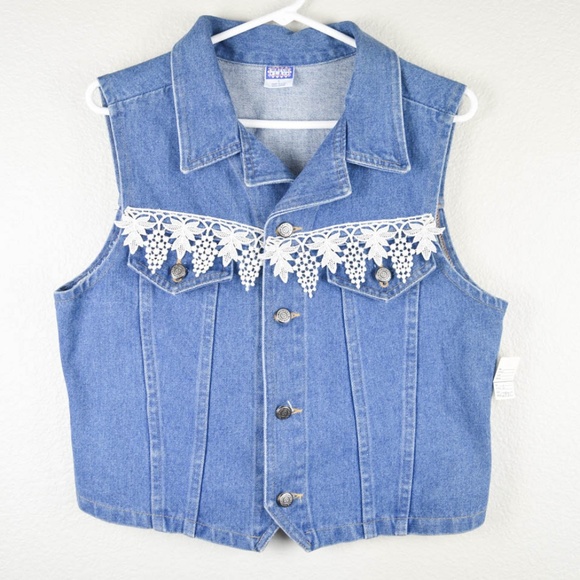 Vtg 90s Watch LA Womens L Denim Jean Vest - Picture 5 of 5
